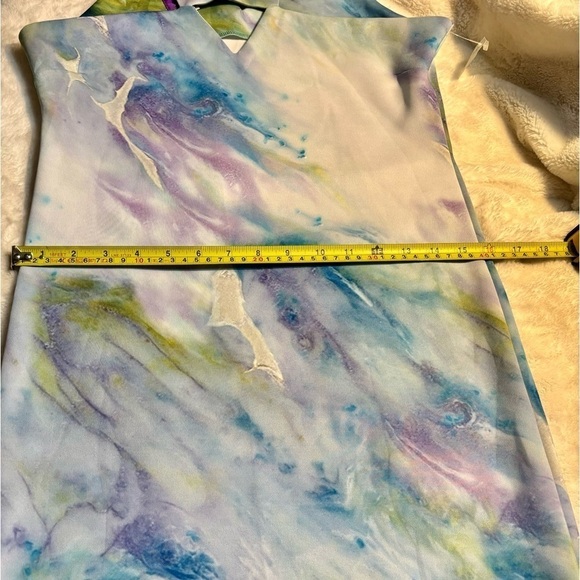 NWT Mini Dress Large by Artist Velia Lala Blues Purples Greens Keyhole Stretchy - Picture 15 of 16
